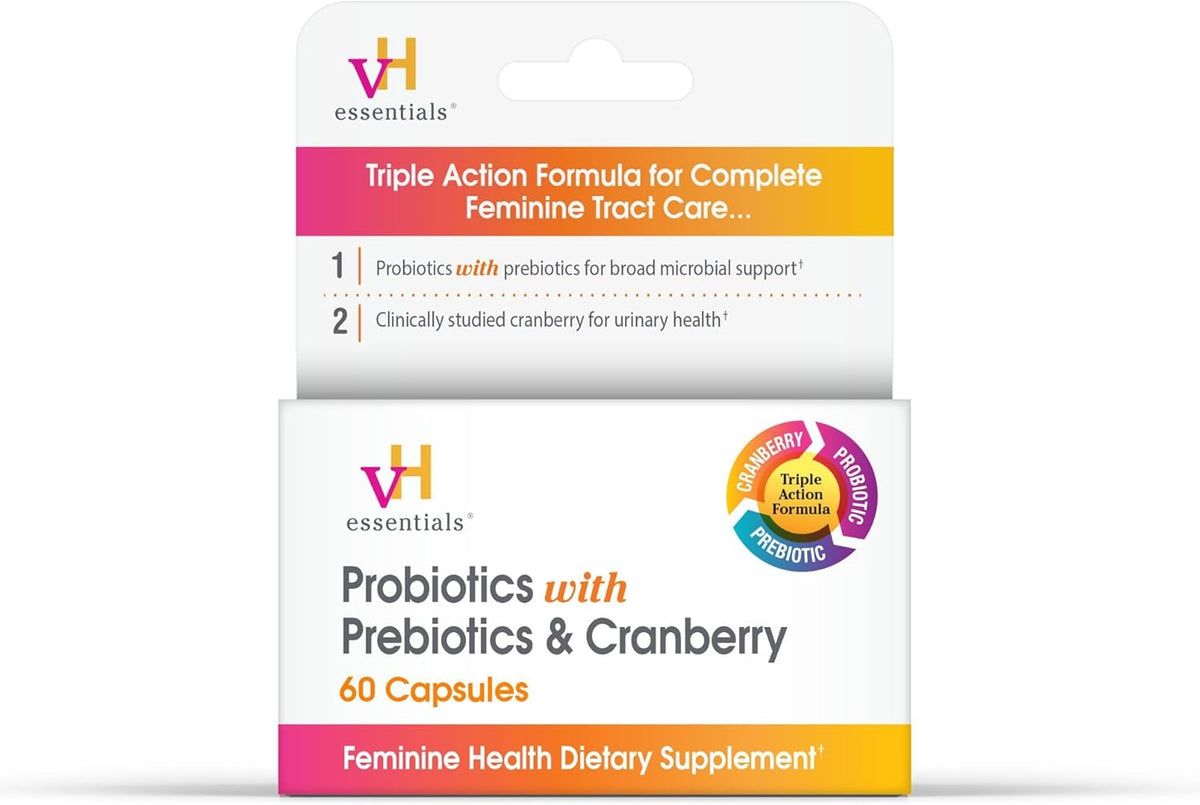 vH Essentials Probiotics with Prebiotics and Cranberry Feminine Health Supplement, 60-count