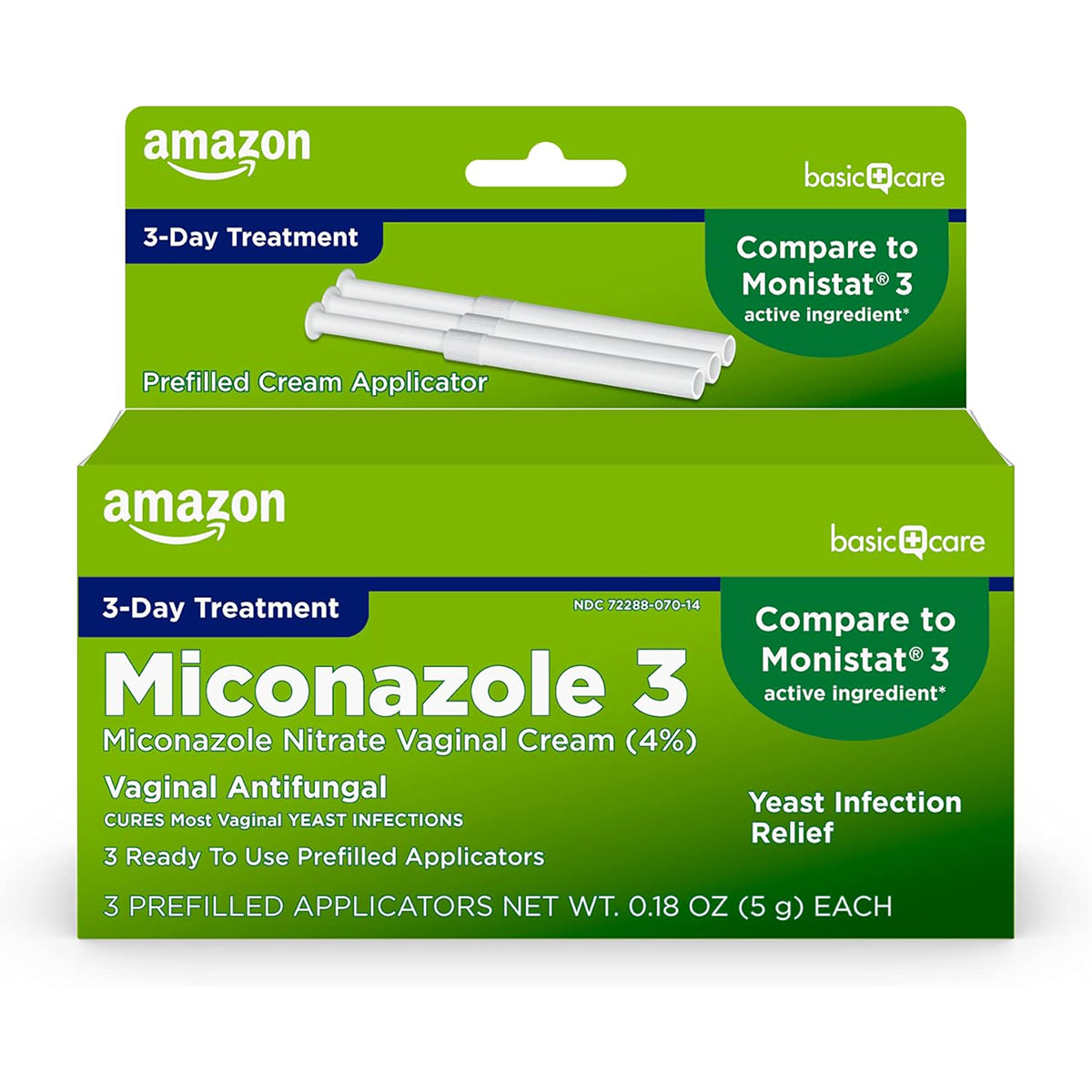 Basic Care Miconazole 3-Day Yeast Infection Treatment, 3 count (alternative to Monistat 3)