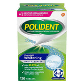 Polident Antibacterial Denture Cleanser, Overnight Whitening Daily Cleanser, 120 tablets