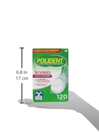 Polident Antibacterial Smokers Denture Cleanser, 3 Minute Daily Cleanser, 120 tablets