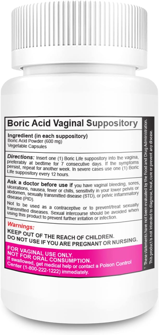 NutraBlast Boric Acid Vaginal Suppositories 600mg, 30 count