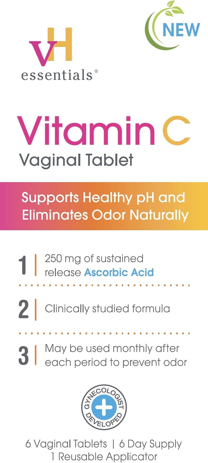 vH Essentials Vitamin C Vaginal Tablet - Boric Acid Suppository Alternative, 6 count