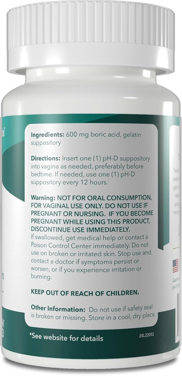 pH-D Boric Acid Vaginal Suppositories, 600mg