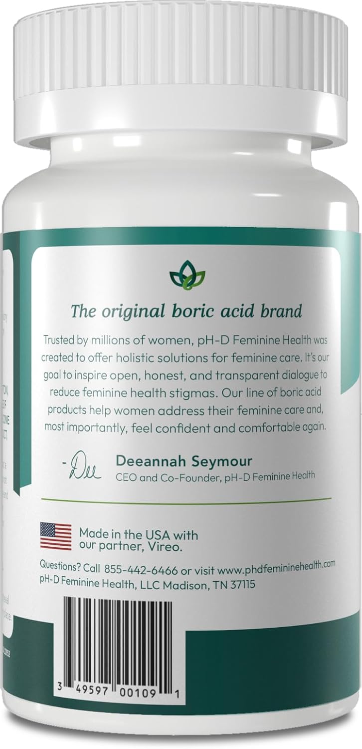 pH-D Boric Acid Vaginal Suppositories, 600mg