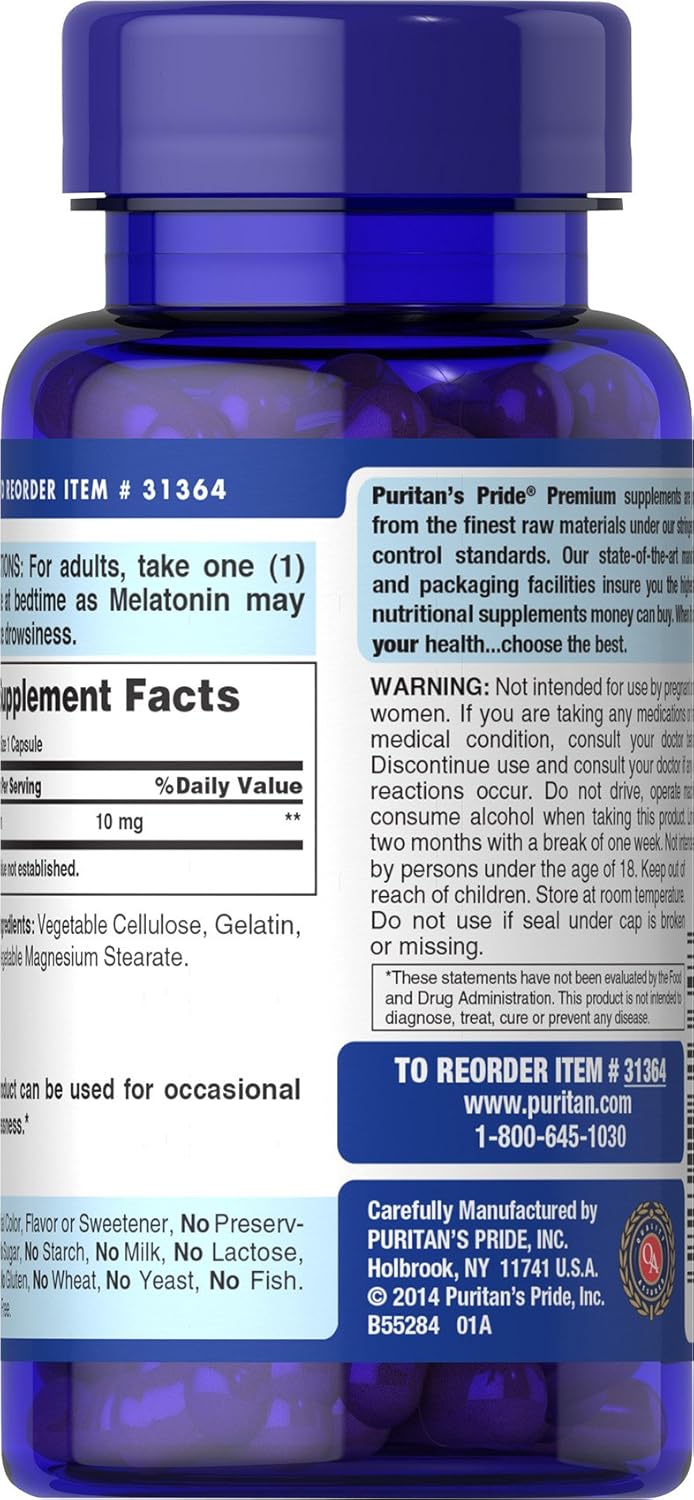 Puritan's Pride Super Strength Melatonin 10mg, Rapid Release Capsules