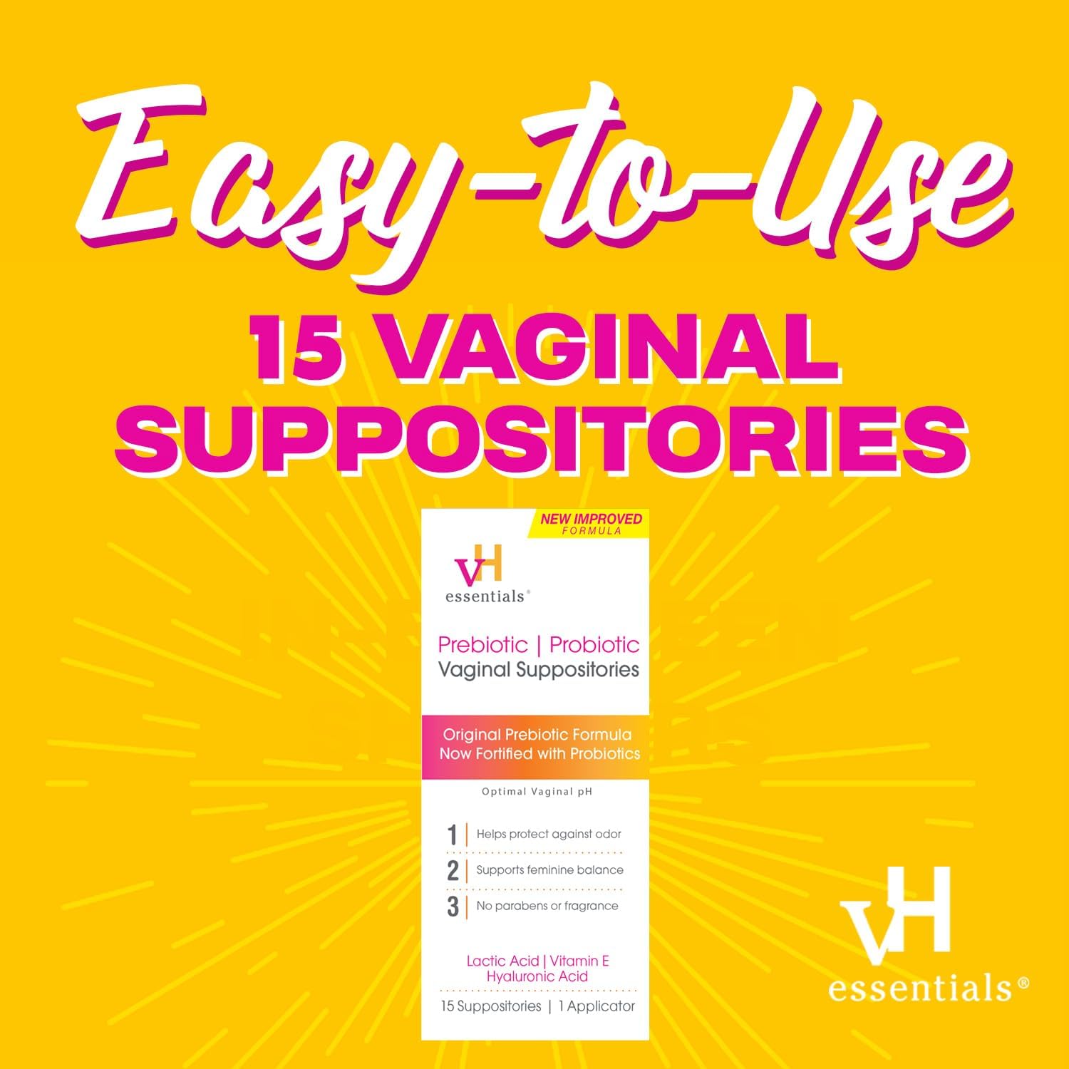 vH Essentials pH Balanced Prebiotic Suppositories, 15 count