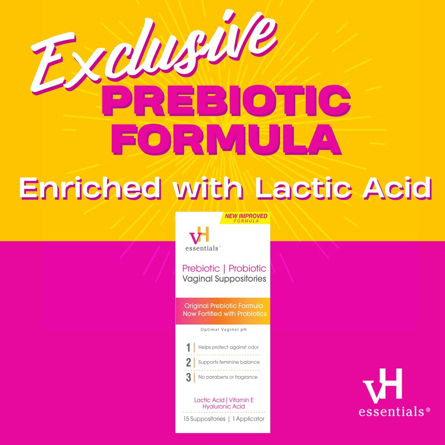vH Essentials pH Balanced Prebiotic Suppositories, 15 count