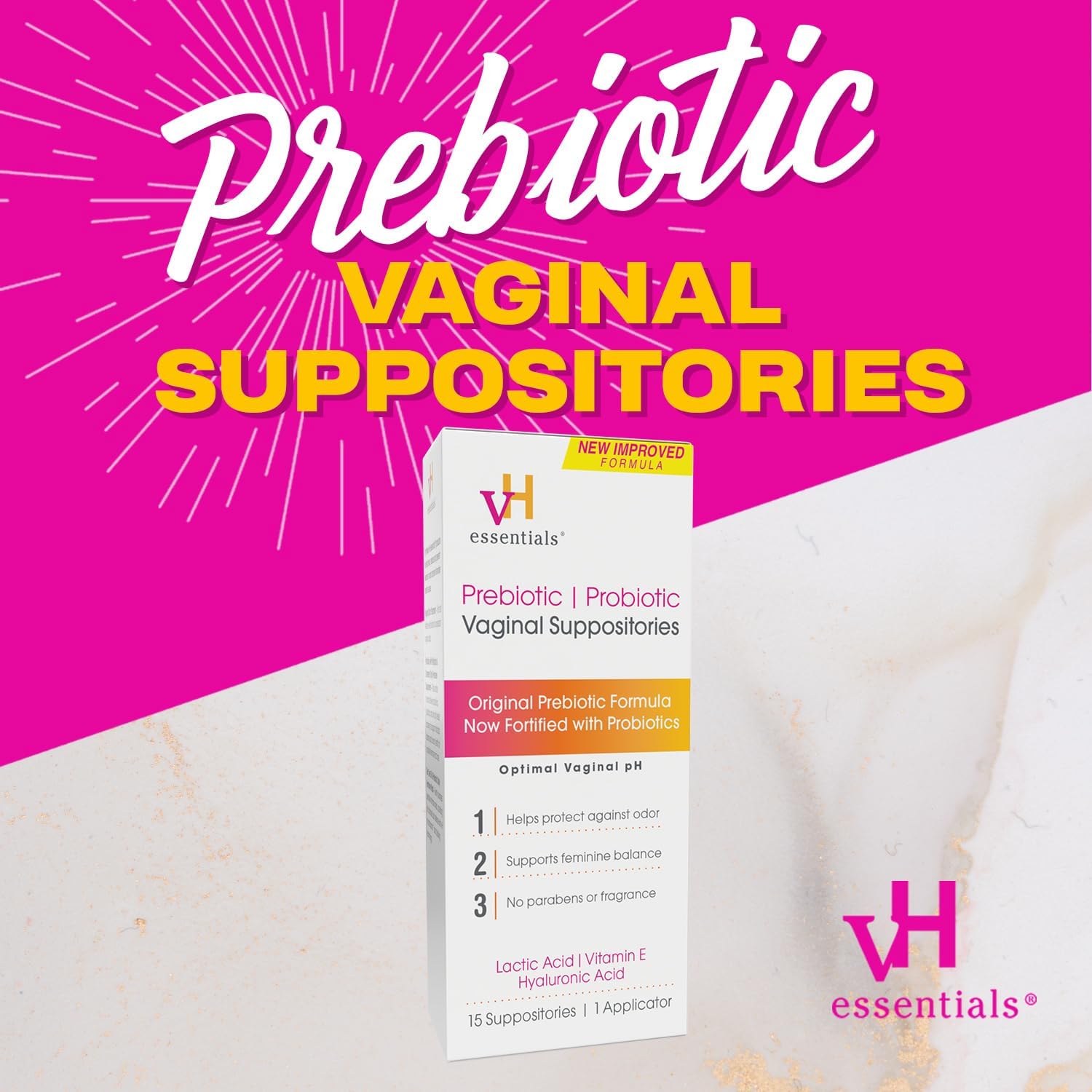 vH Essentials pH Balanced Prebiotic Suppositories, 15 count
