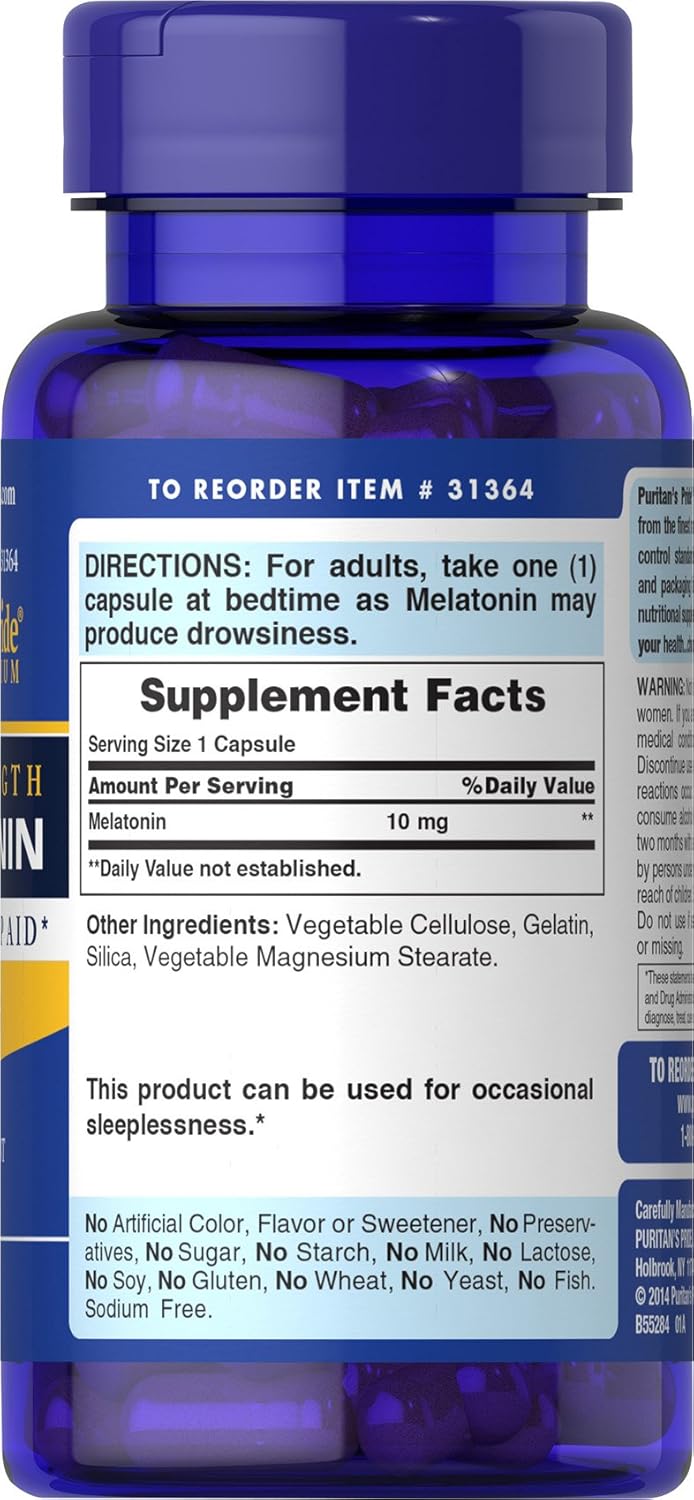 Puritan's Pride Super Strength Melatonin 10mg, Rapid Release Capsules