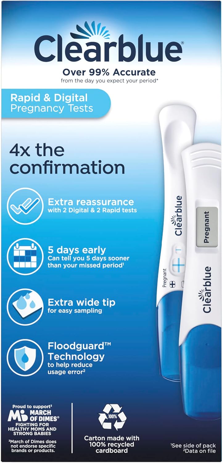 Clearblue Pregnancy Test Combo Pack, Digital and Rapid, 4 Count