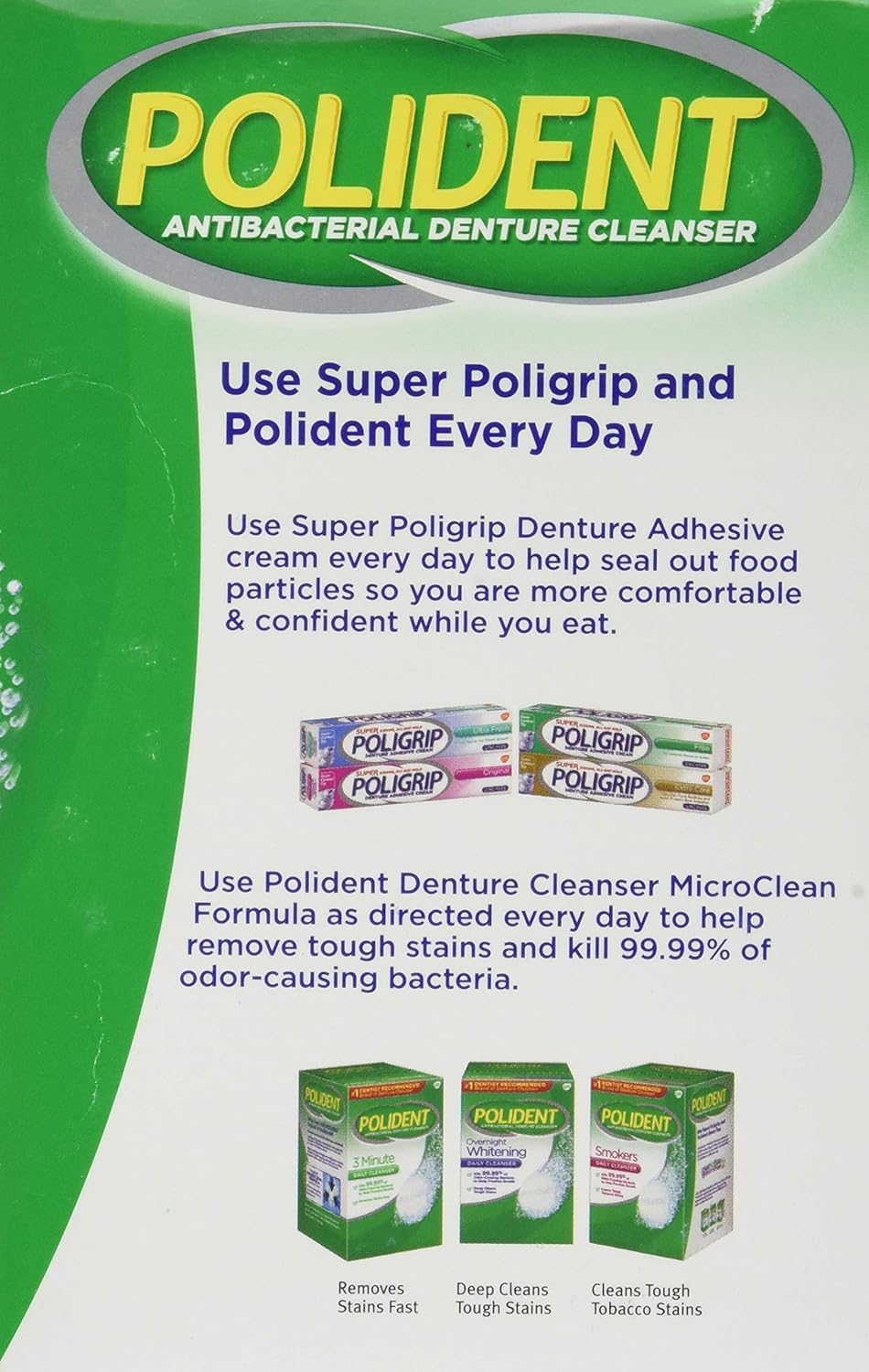 Polident Antibacterial Smokers Denture Cleanser, 3 Minute Daily Cleanser, 120 tablets