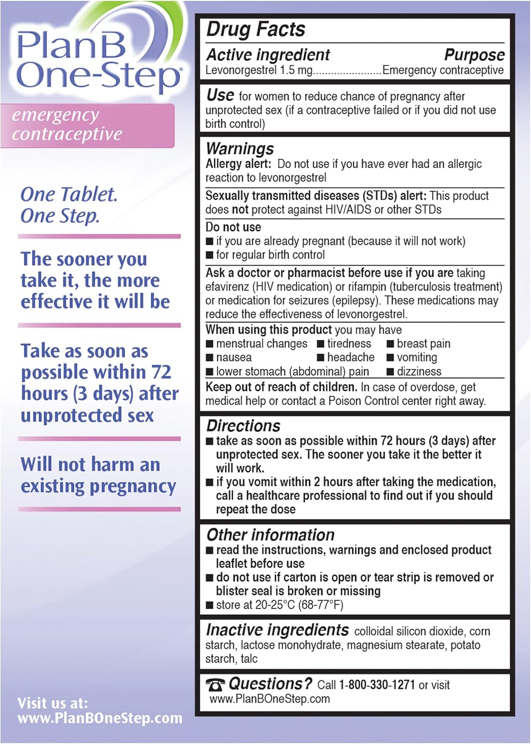 Plan B One-Step Emergency Contraceptive, 1.5 mg (1 Tablet)