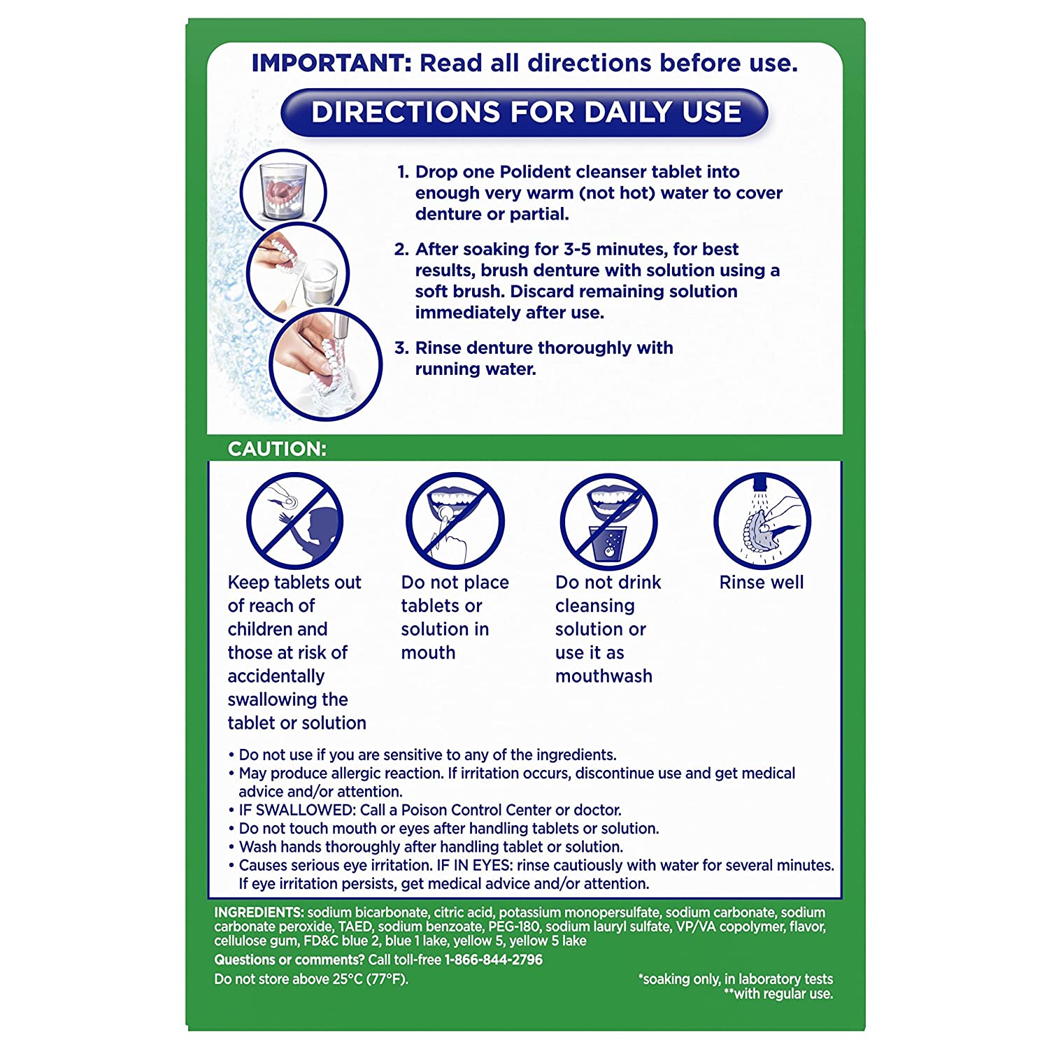 Polident Antibacterial Denture Cleanser, 3 Minute Daily Cleanser, 120 tablets