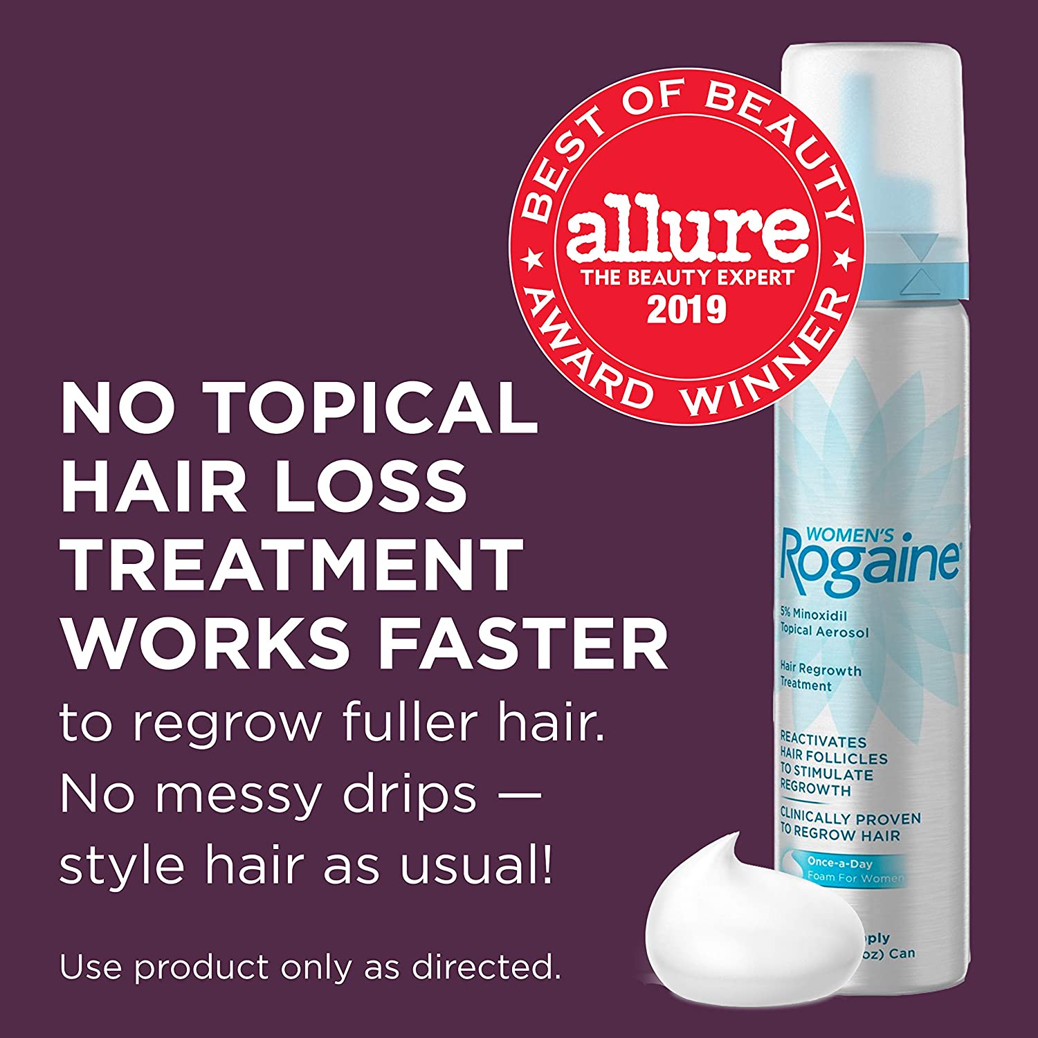 Women's Rogaine 5% Minoxidil Foam for Hair Thinning and Loss, 4-Month Supply