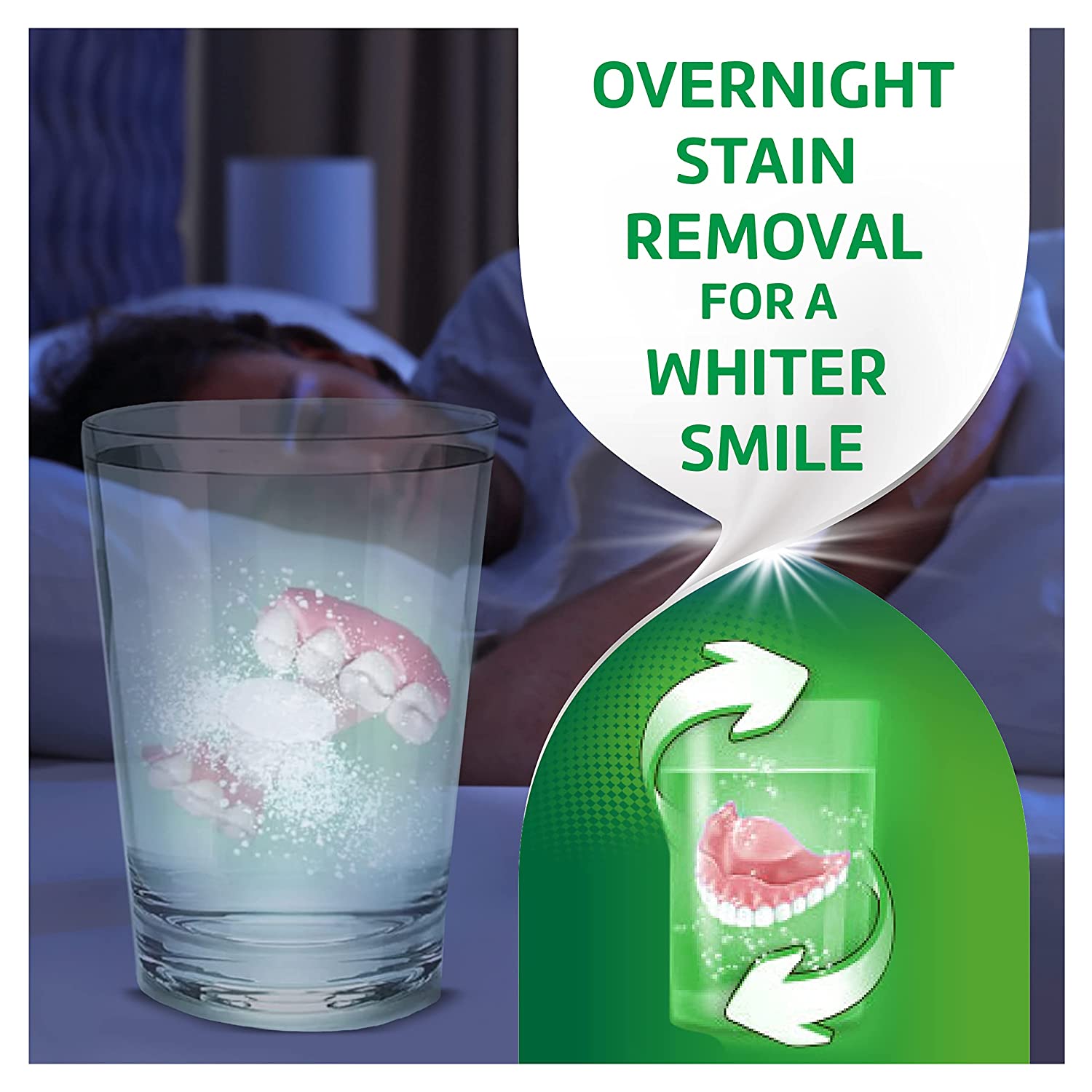 Polident Antibacterial Denture Cleanser, Overnight Whitening Daily Cleanser, 120 tablets