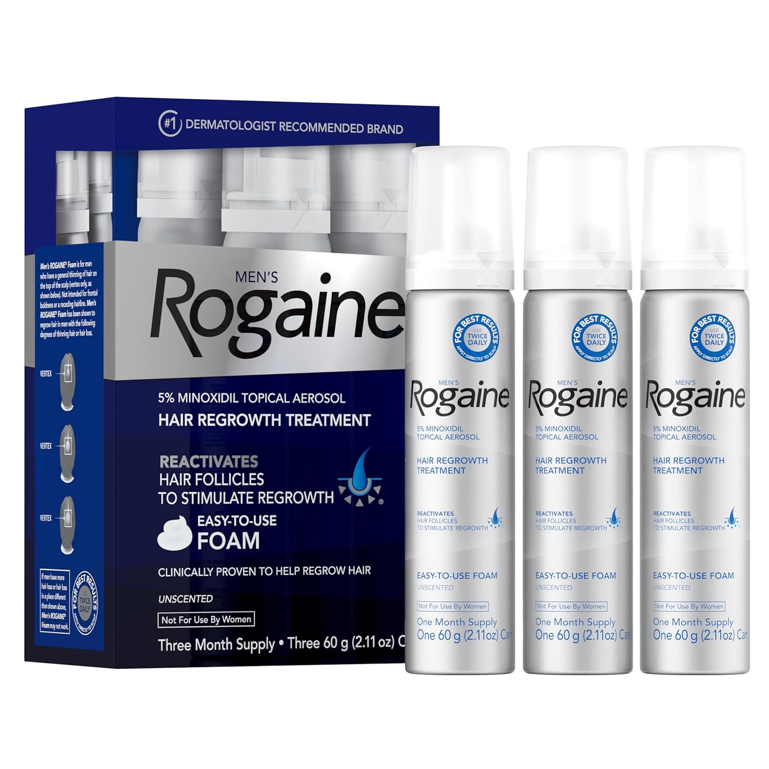 Rogaine Foam for Men 5% Minoxidil Hair Regrowth Treatment, 3 Month Supply