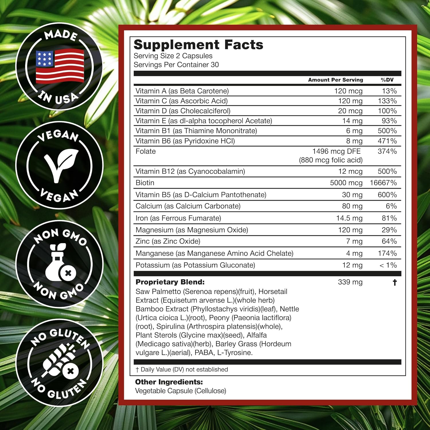 Hairo Nutrition DHT Blocker Hair Growth Supplement, 1600mg, 60-count