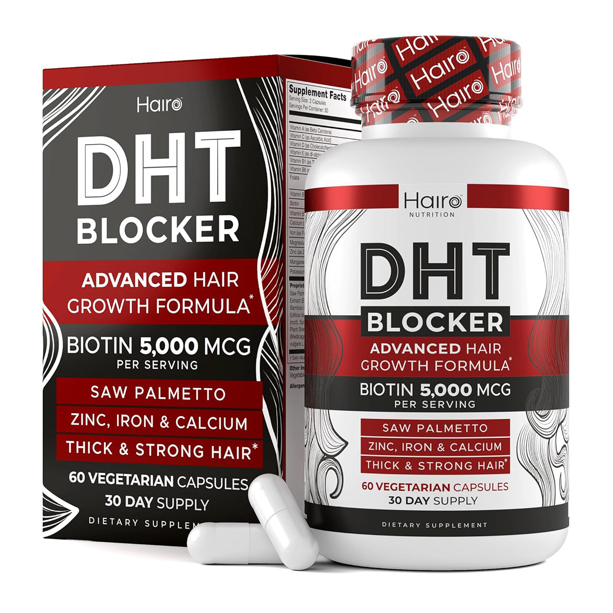 Hairo Nutrition DHT Blocker Hair Growth Supplement, 1600mg, 60-count