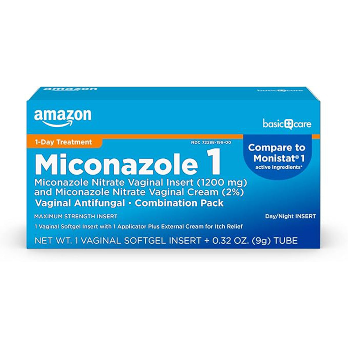 Basic Care Miconazole 1-Day Yeast Infection Treatment, 1 count (alternative to Monistat 1)